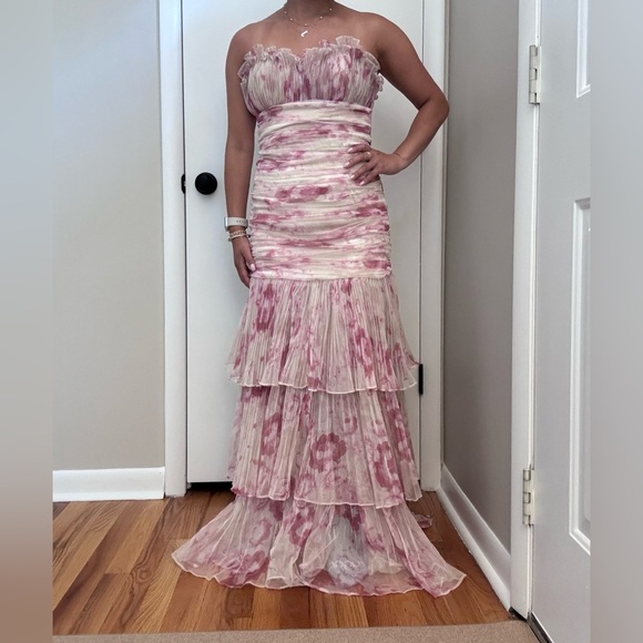 Marchesa Pearl Georgina Chapman strapless Tulle Tiered floral Gown - Picture 1 of 10